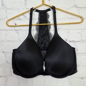 VS Very Sexy Lightly Lined Plunge Black Lace Bra Front Open Studded Velvet Racer